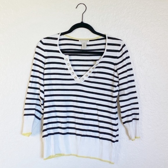 WHITE + WARREN Striped Soft Sweater Top Sailor core (bin 337) Costal preppy - Picture 1 of 7